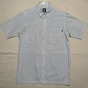 Stussy Shirt Mens Large Striped Button Up Pocket Made USA 90s Skater Streetwear